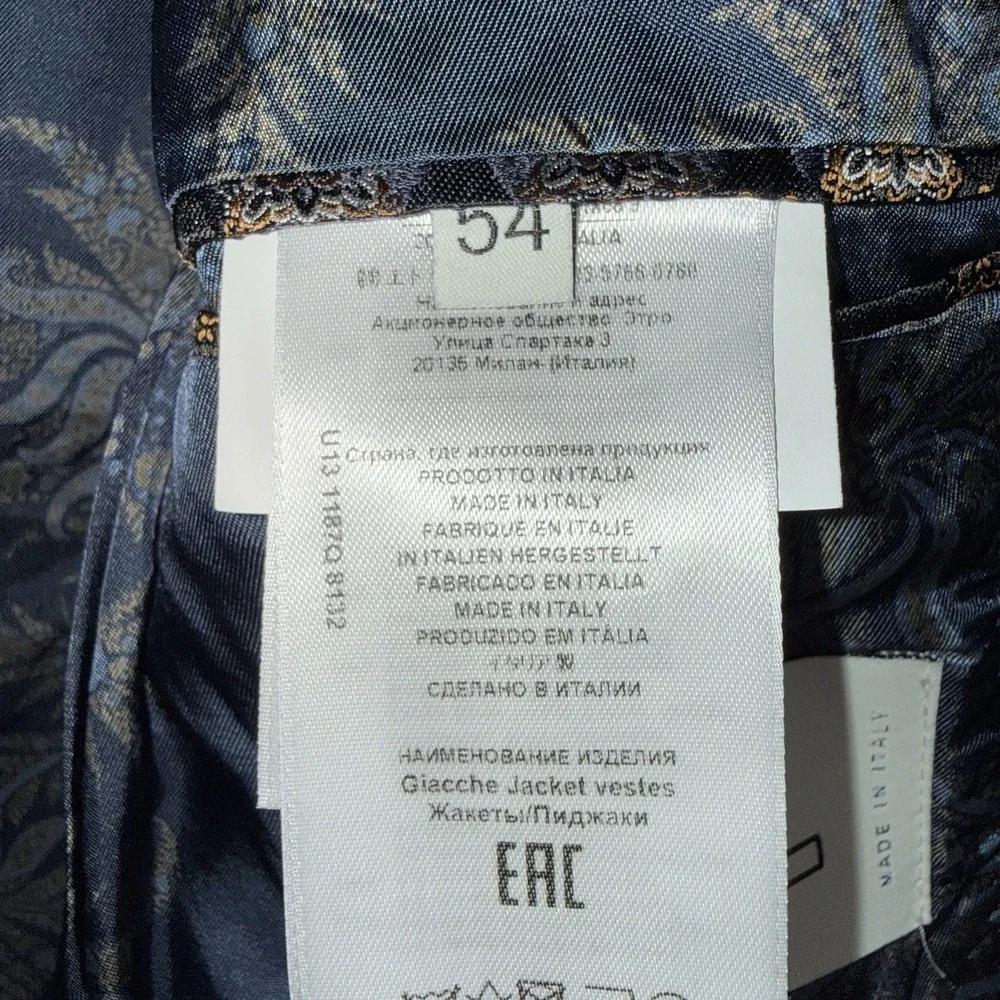 Etro Roma Navy Textured Cotton Knit Blazer Mens EU 54 (US 44) Classic